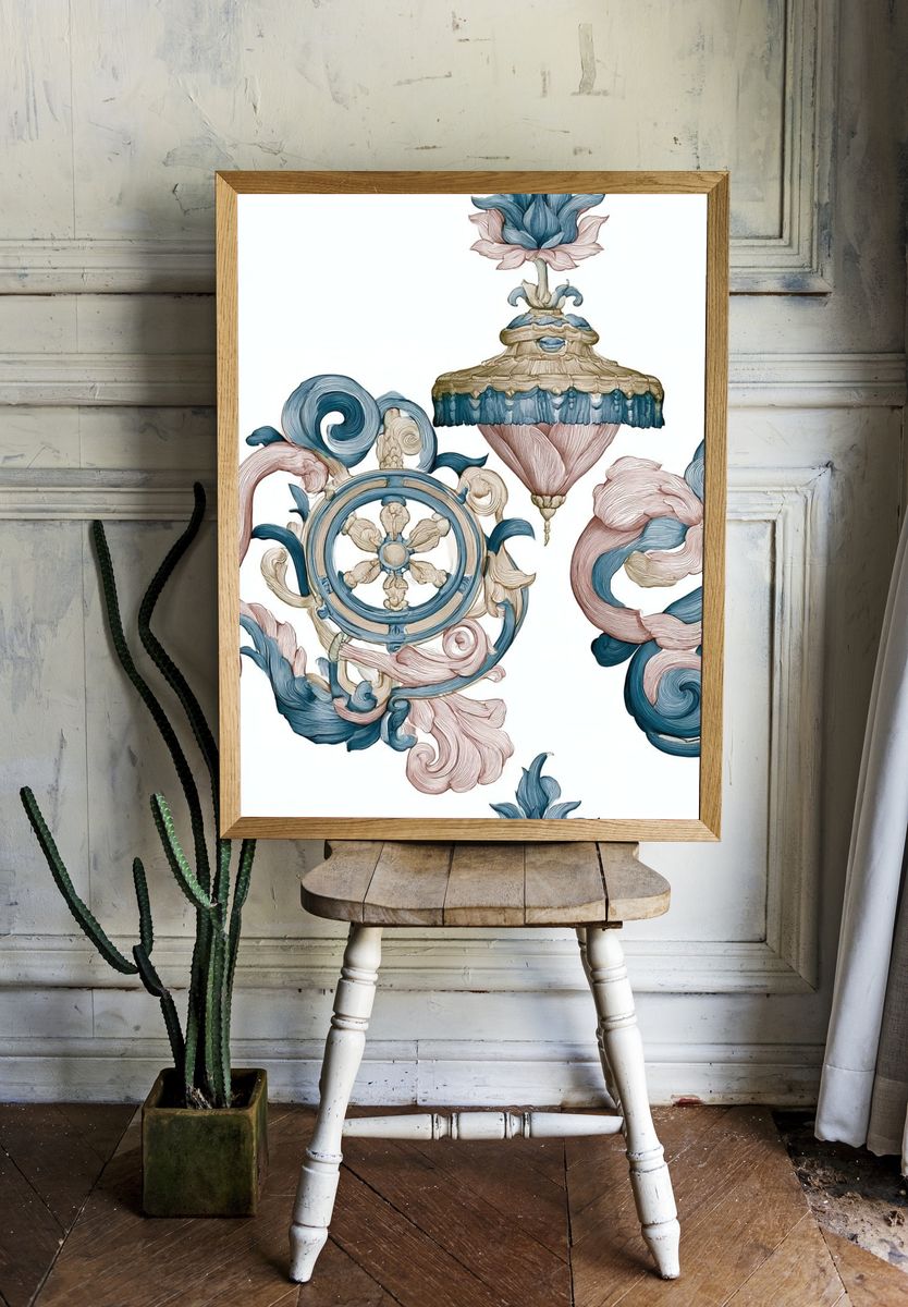 Ornate Floral Scrollwork Print. — room view 1