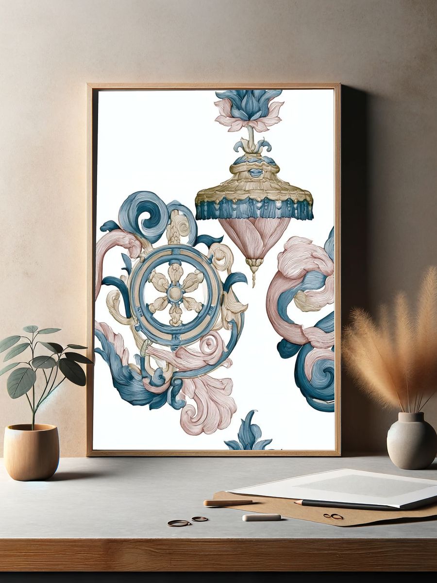 Ornate Floral Scrollwork Print. — room view 2