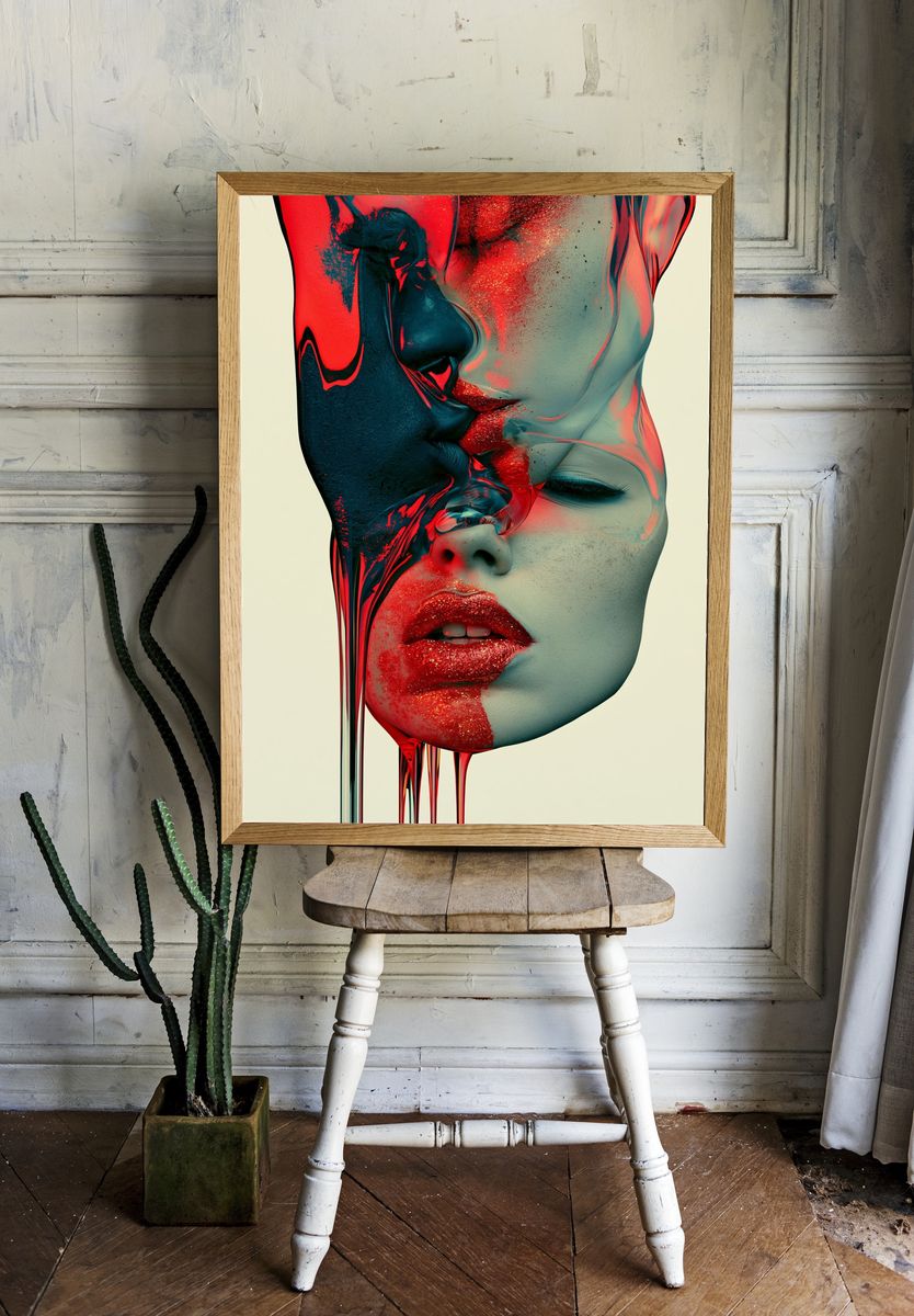 Surreal Neon Face Portrait Print. — room view 1