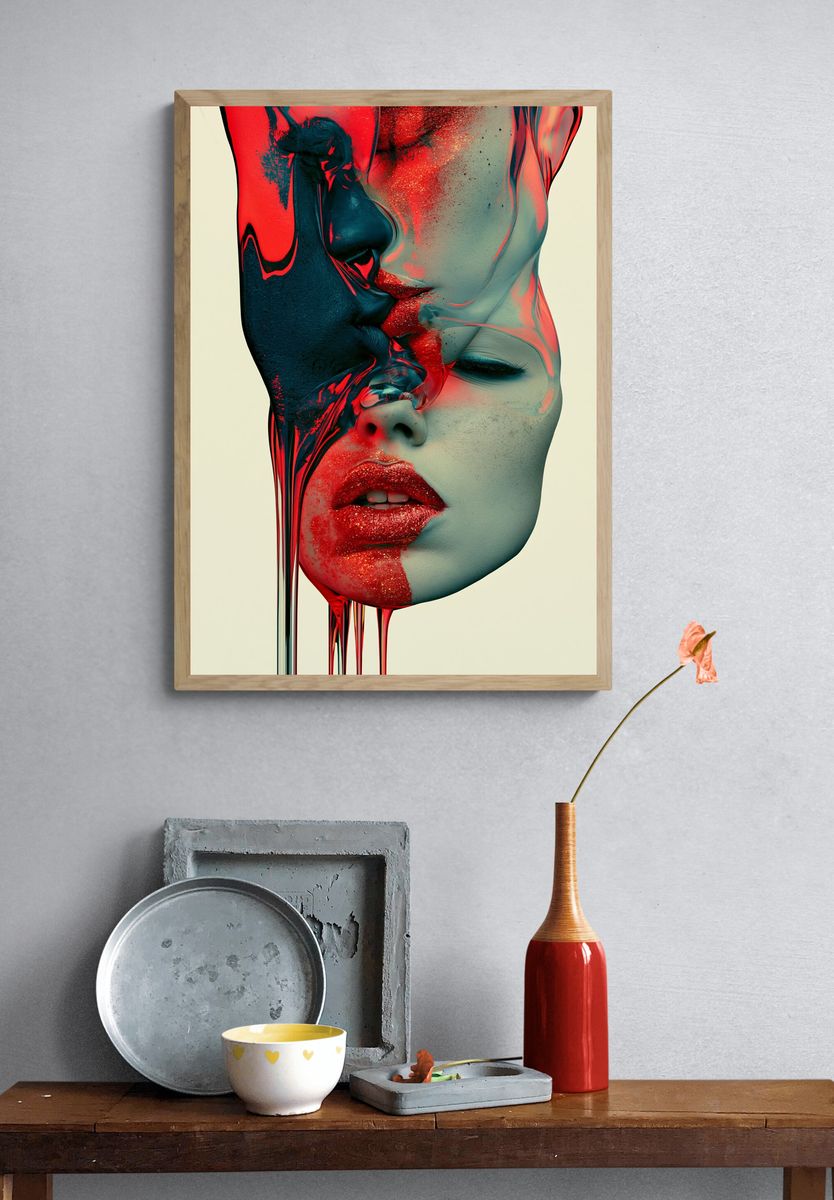Surreal Neon Face Portrait Print. — room view 3