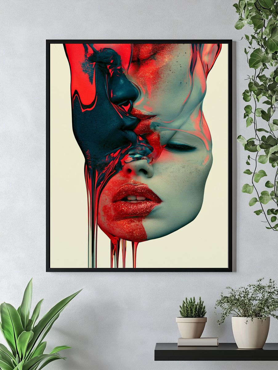 Surreal Neon Face Portrait Print. — room view 4