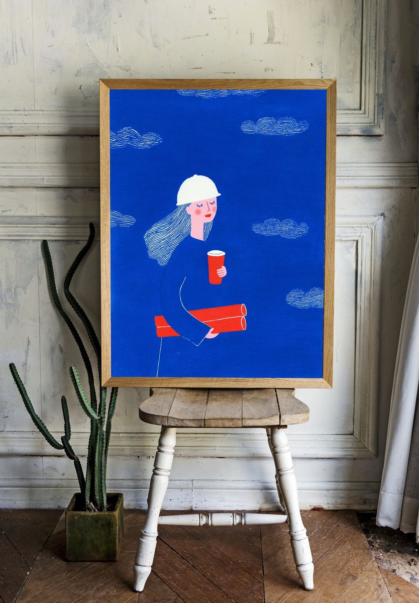 Blue Worker Illustration Poster room preview