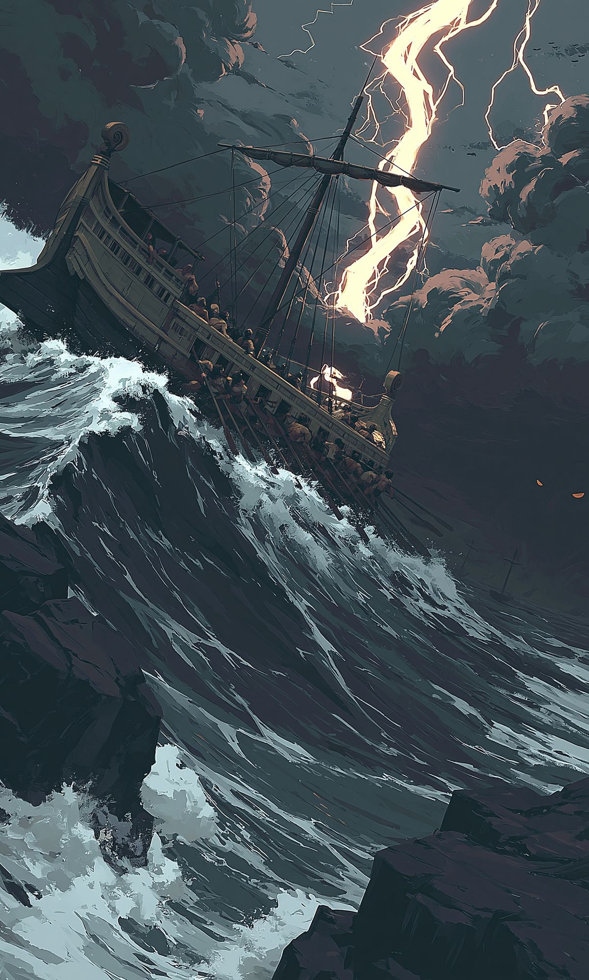 Storm-Tossed Ship Illustration Poster. poster — illustration art