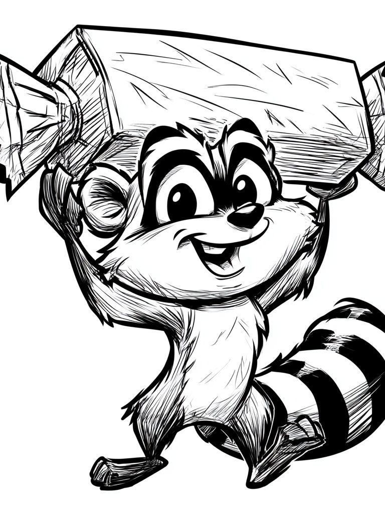 Cute Raccoon Ink Illustration Poster. poster detail