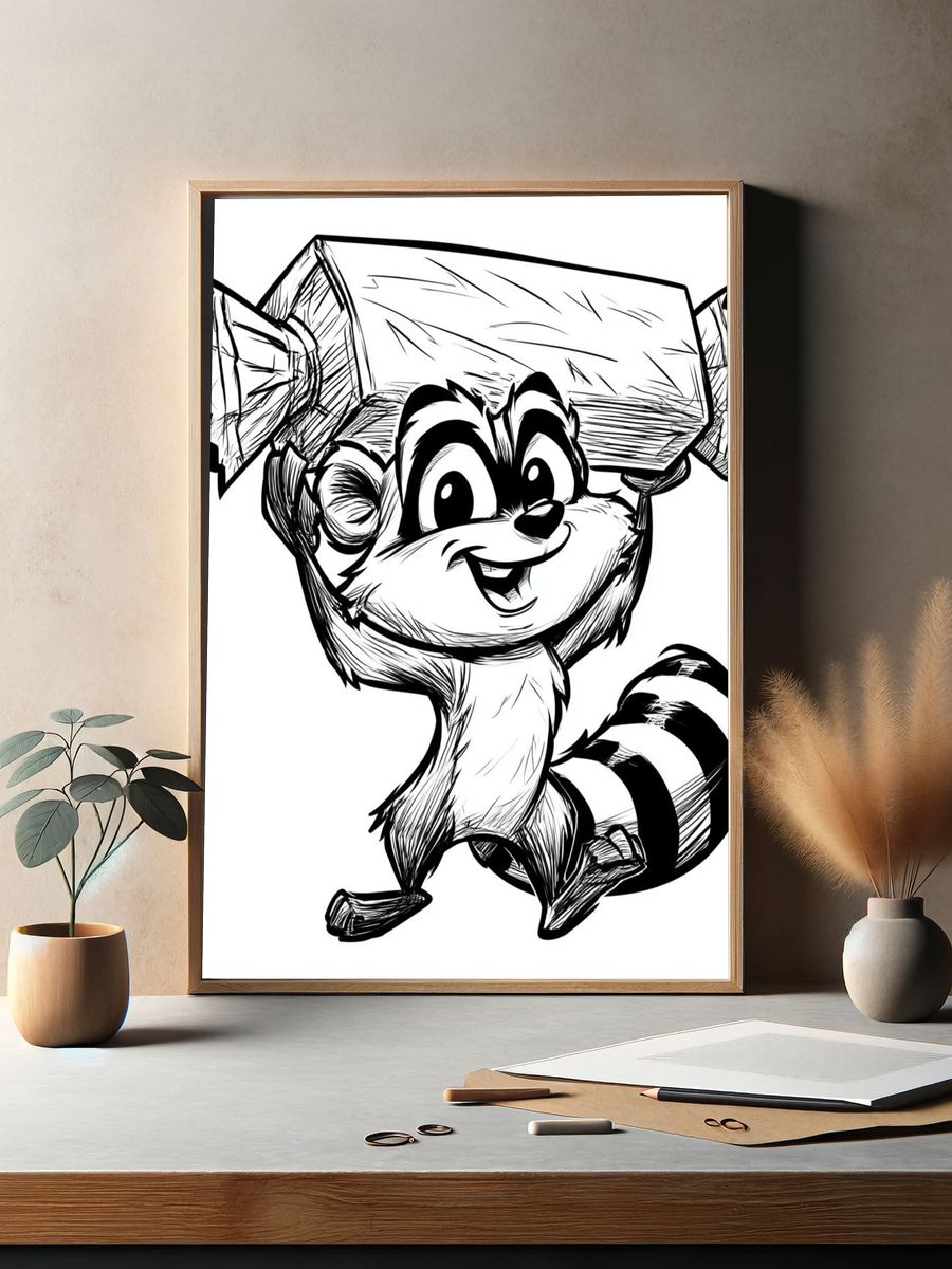 Cute Raccoon Ink Illustration Poster. — room view 2