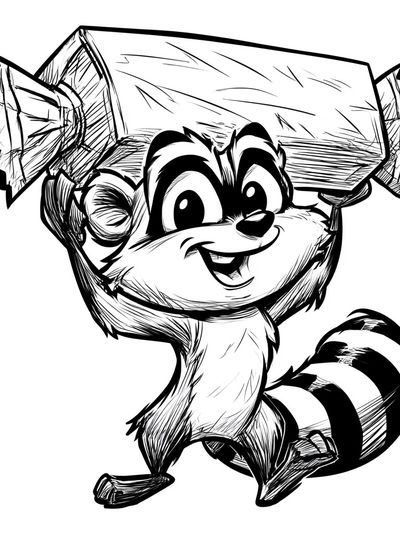 Cute Raccoon Ink Illustration Poster. poster
