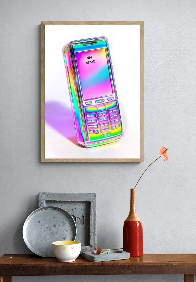 Holographic Mobile Phone Illustration Poster. — room view 3