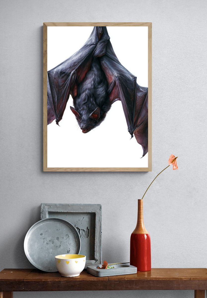 Flying Bat Illustration Poster. — room view 3