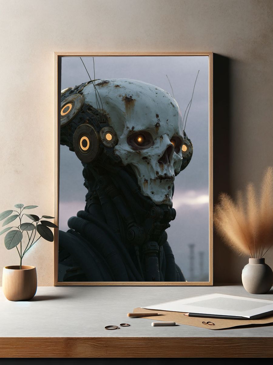Cyber Skull Portrait Print. — room view 2