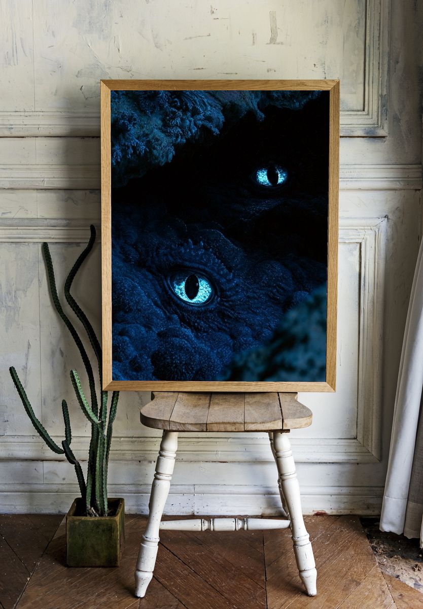 Blue Dragon Eyes Illustration Poster. — room view 1