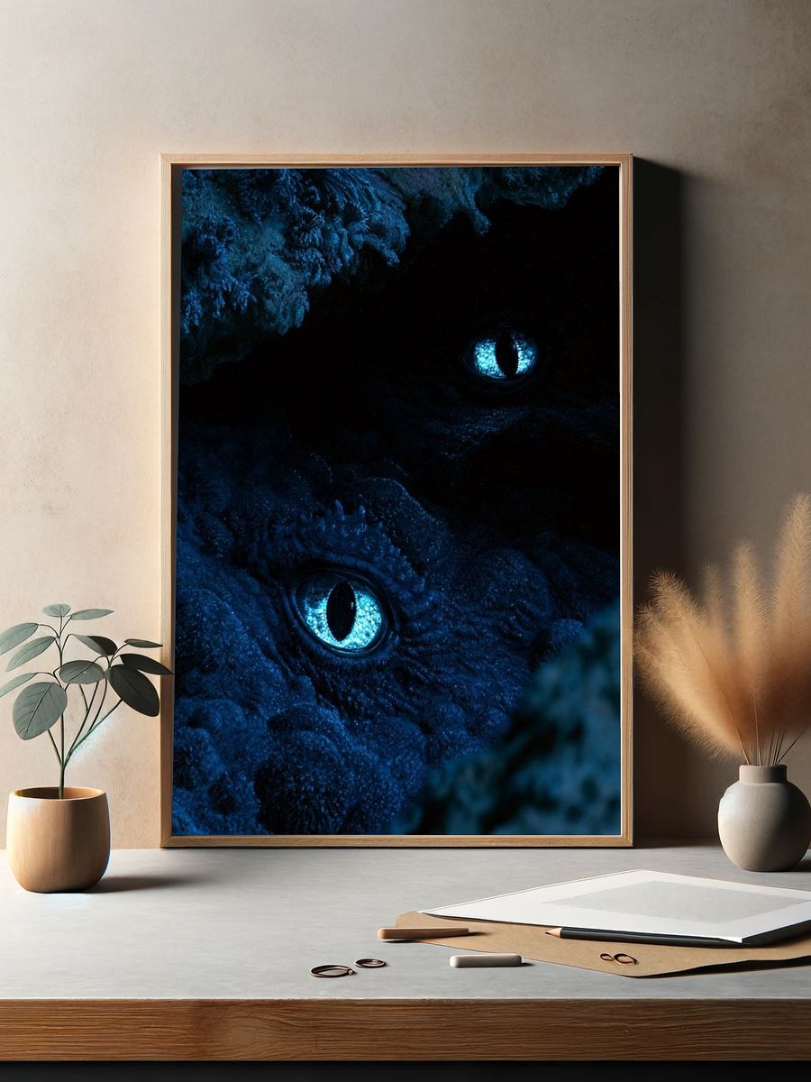 Blue Dragon Eyes Illustration Poster. — room view 2