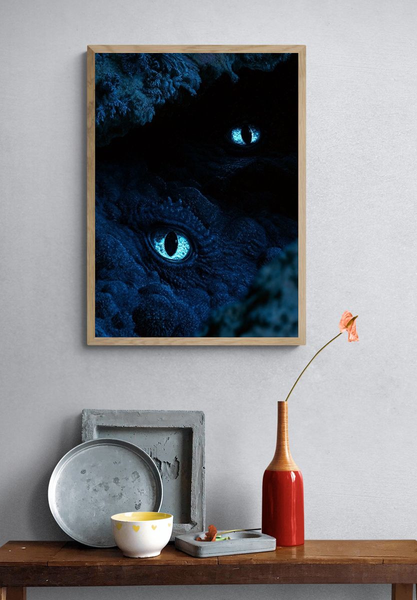 Blue Dragon Eyes Illustration Poster. — room view 3