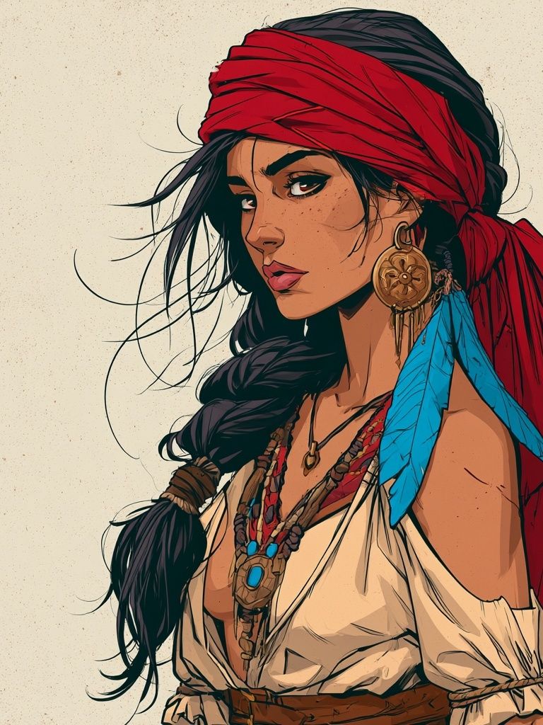 Boho Woman Portrait Illustration Poster. poster detail