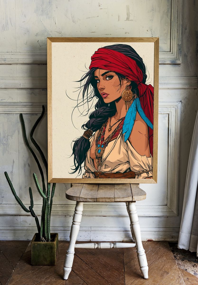 Boho Woman Portrait Illustration Poster. room preview