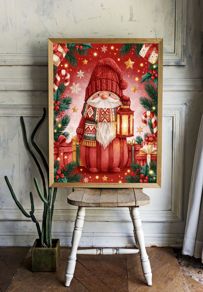 Christmas Gnome Lantern Poster. room preview