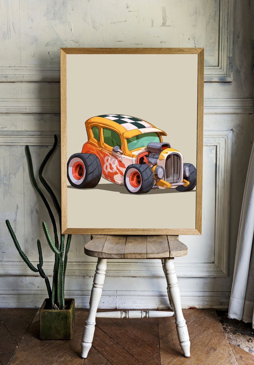 Hot Rod Cartoon Car Poster. — room view 1