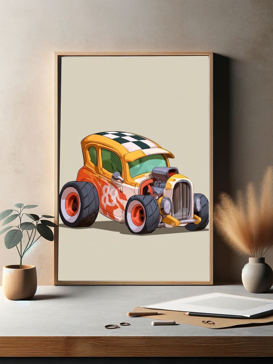 Hot Rod Cartoon Car Poster. — room view 2