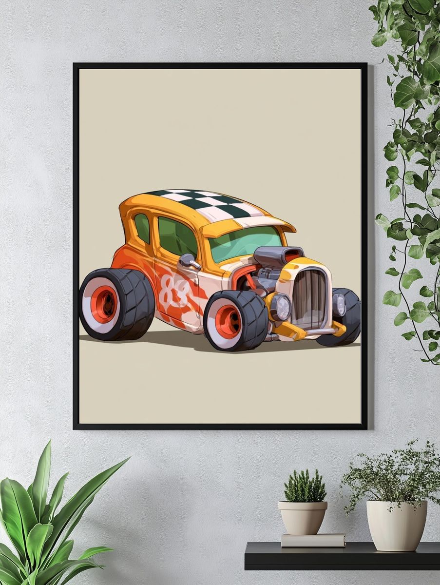 Hot Rod Cartoon Car Poster. — room view 4