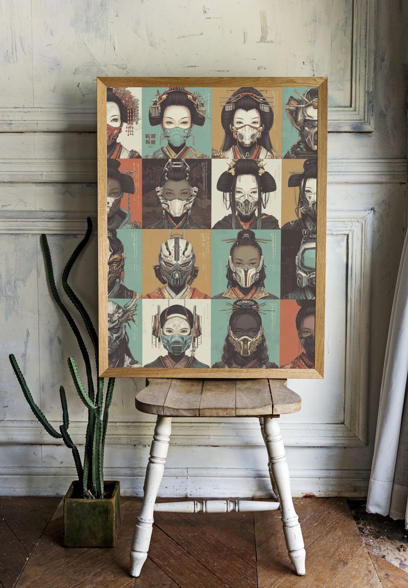 Cyber Geisha Portraits Poster. room preview