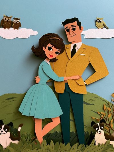 Paper Cut Couple Illustration Poster.