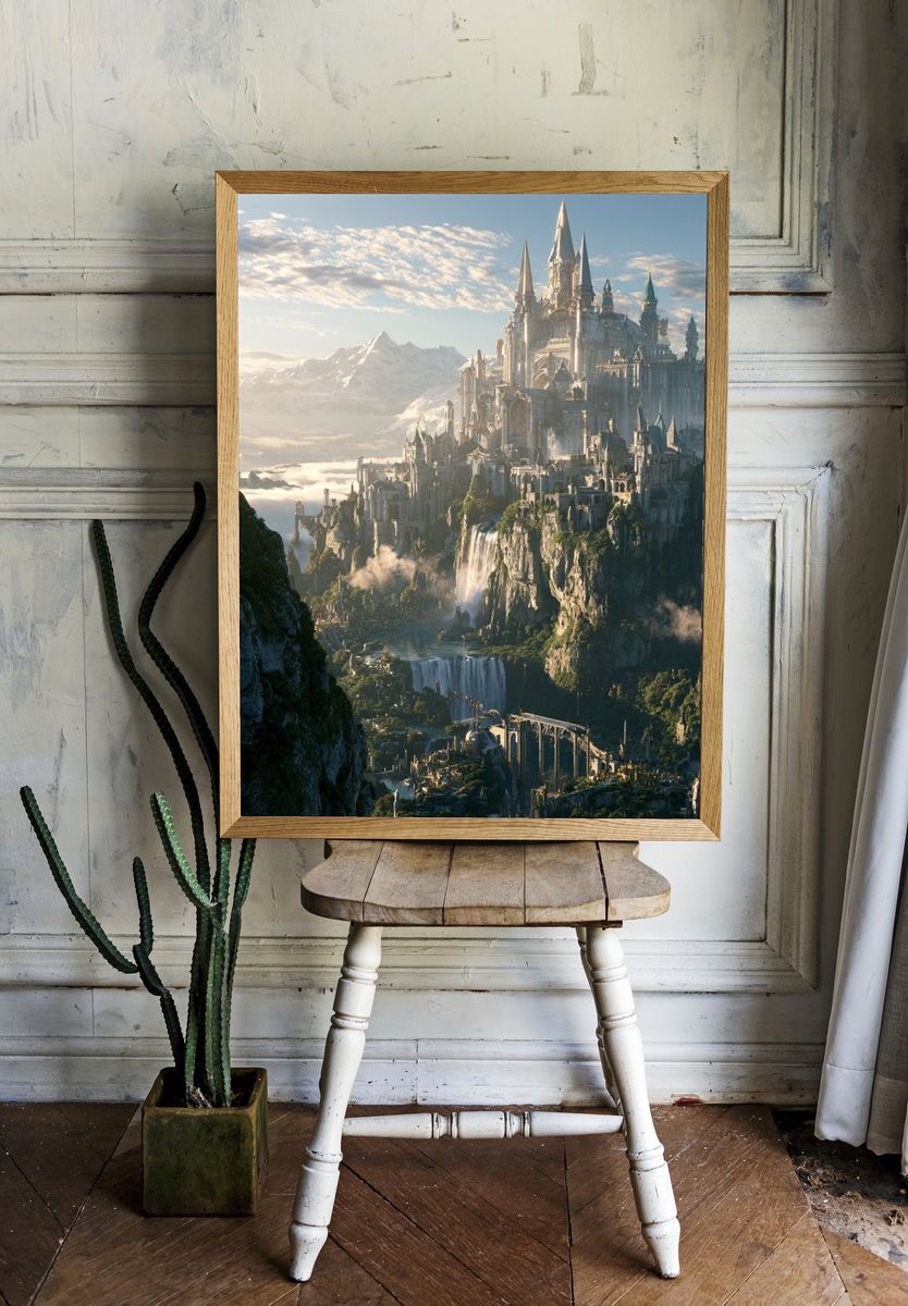 Fantasy Castle Mountain Landscape Print. — room view 1