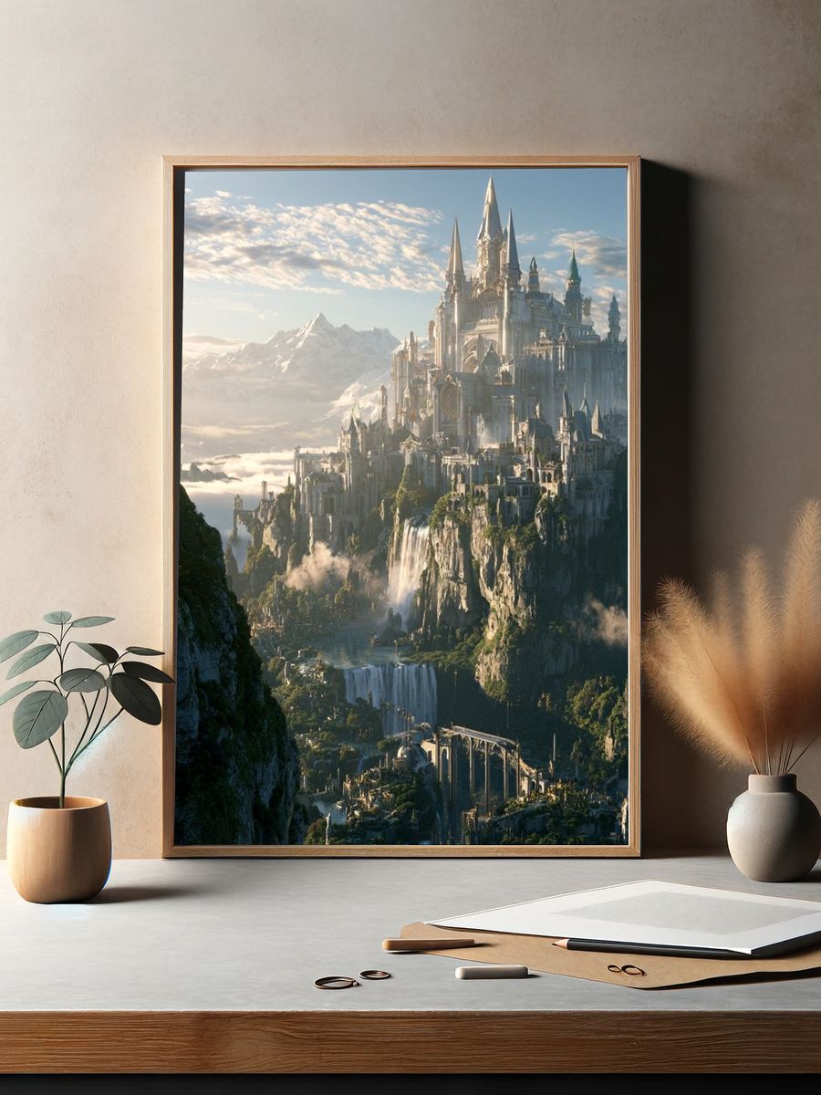 Fantasy Castle Mountain Landscape Print. — room view 2