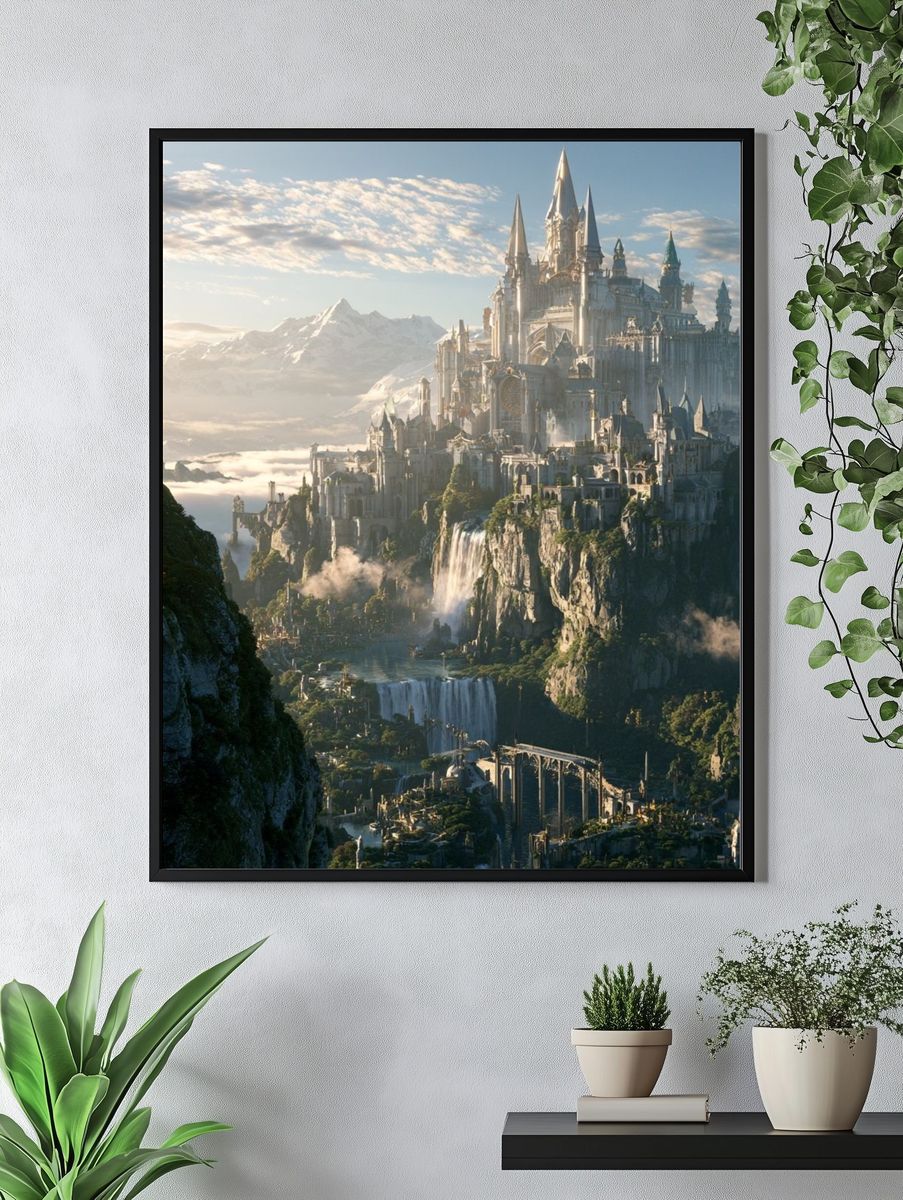Fantasy Castle Mountain Landscape Print. — room view 4
