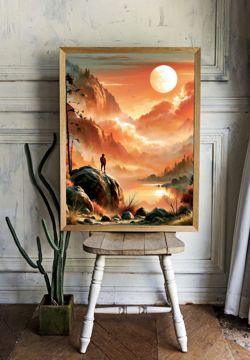 Sunset Mountain Vista Illustration Poster. — room view 1