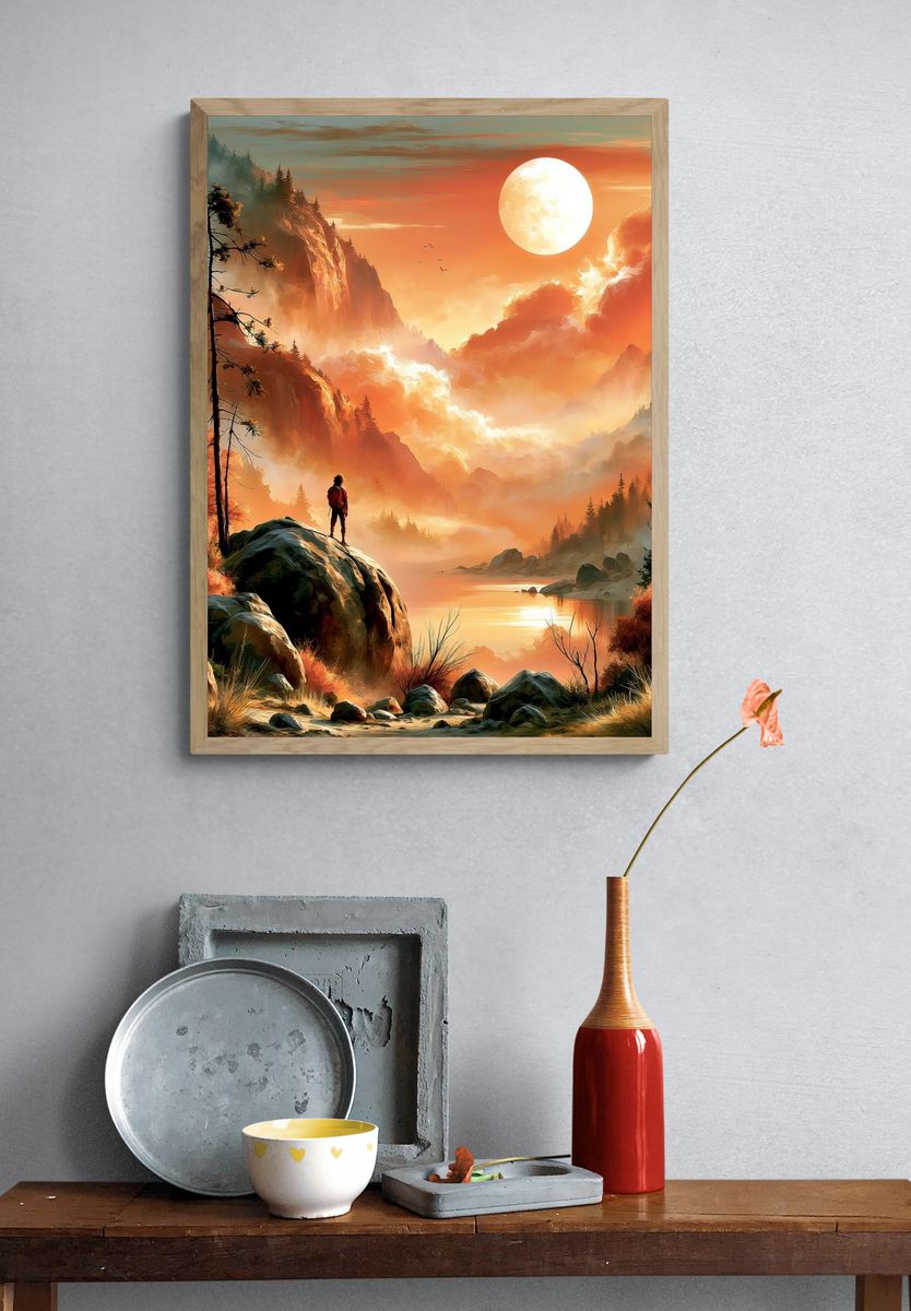 Sunset Mountain Vista Illustration Poster. — room view 3