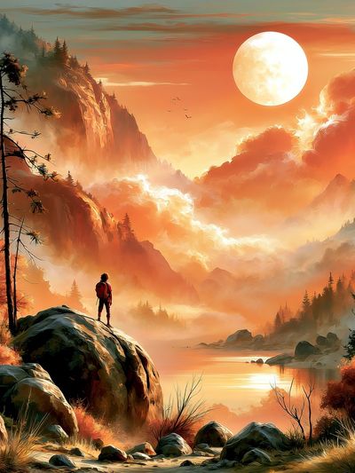 Sunset Mountain Vista Illustration Poster. poster