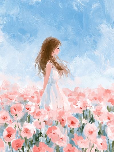 Girl in Rose Garden Illustration Poster.