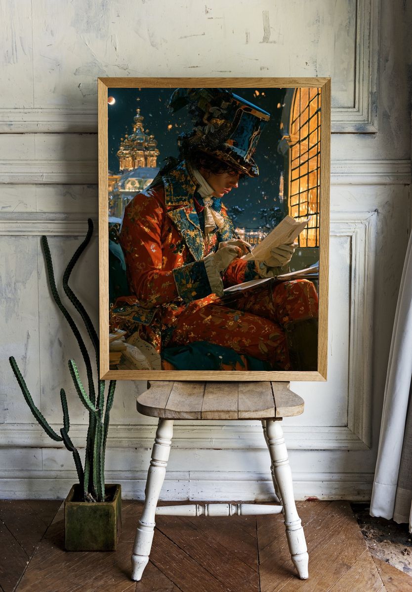 Victorian Winter Writer Illustration Poster. — room view 1