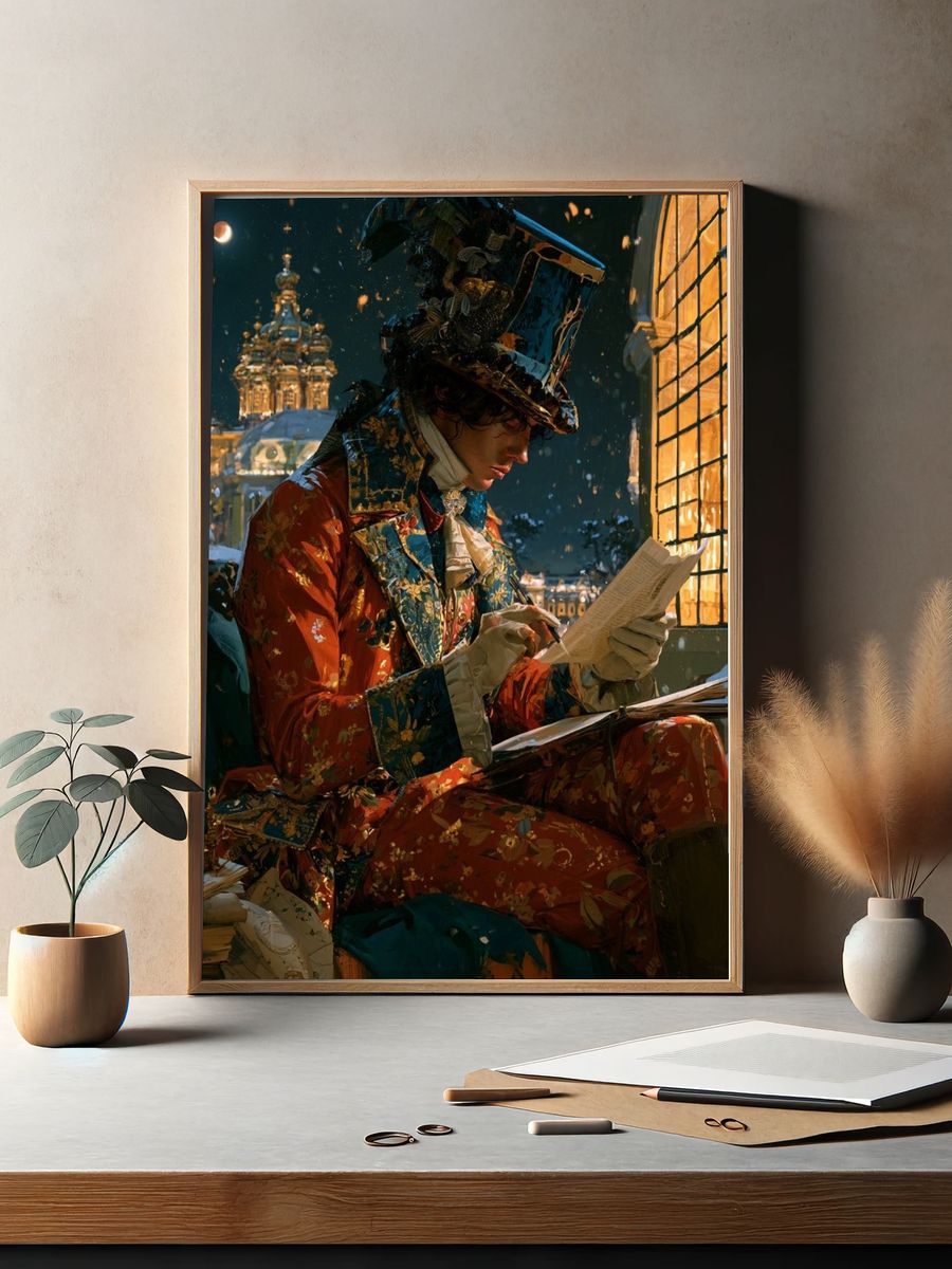 Victorian Winter Writer Illustration Poster. — room view 2