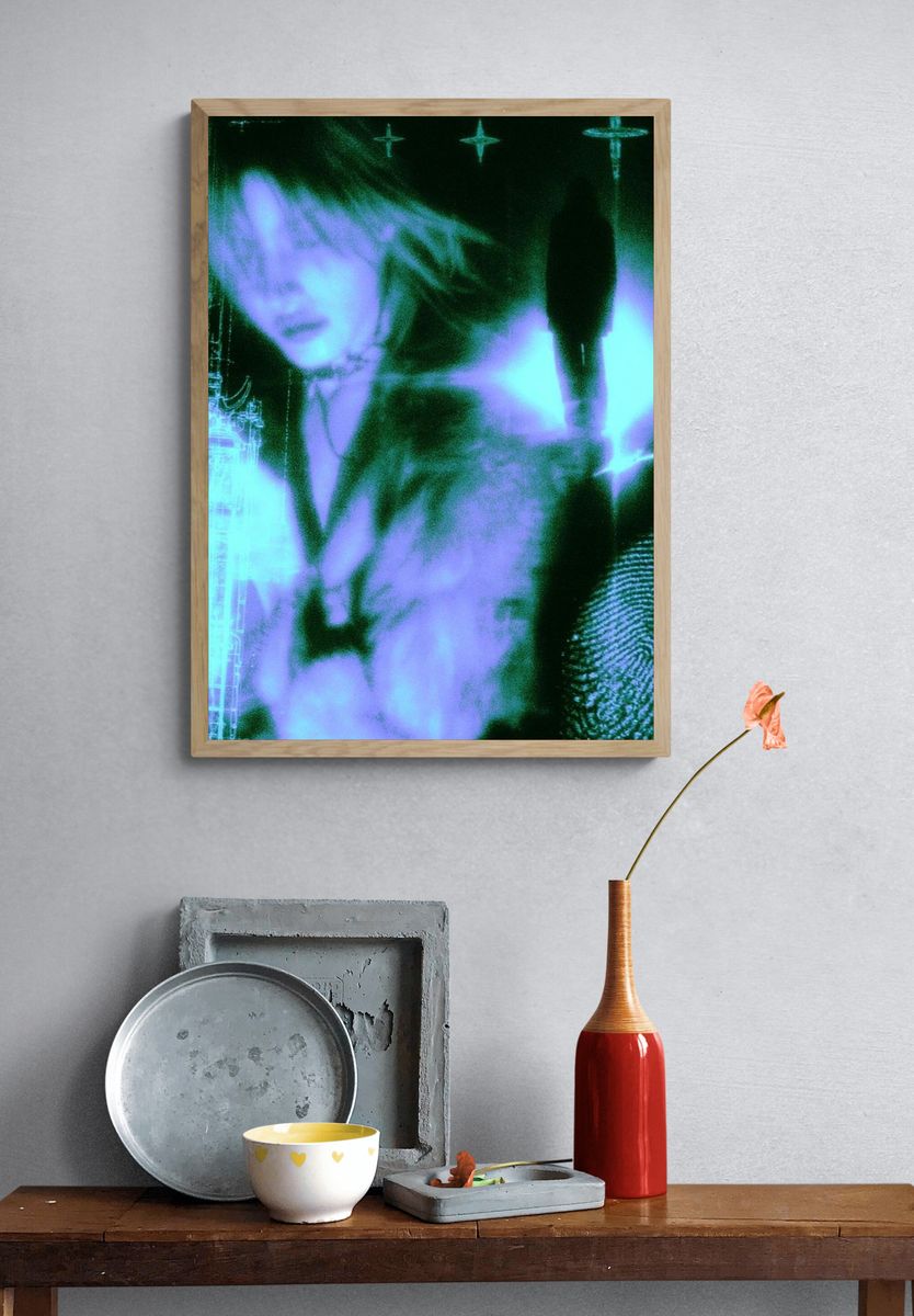Cyberpunk Portrait Digital Art Print. — room view 3