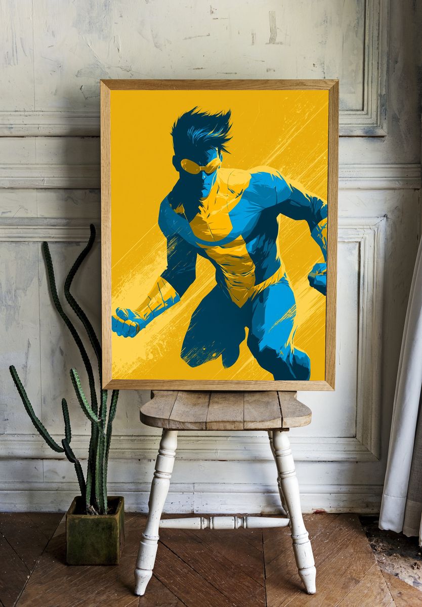 Superhero Action Illustration Poster. room preview