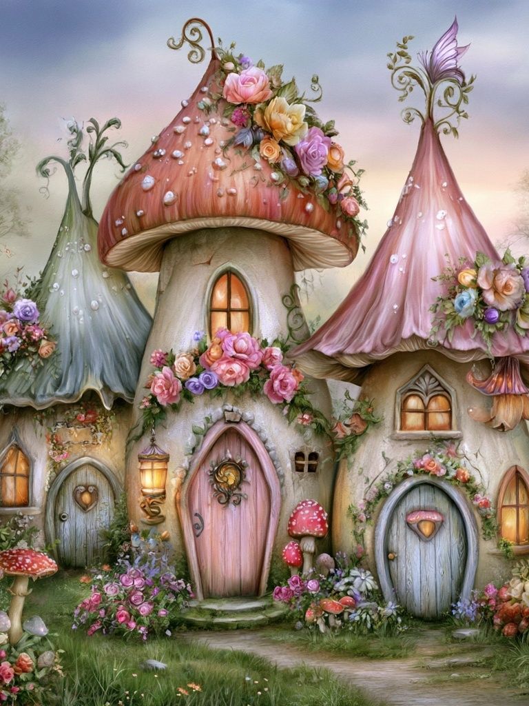 Enchanted Mushroom Cottage Print. poster detail