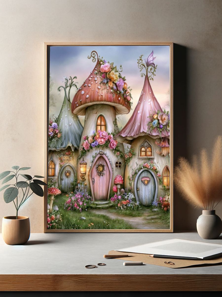 Enchanted Mushroom Cottage Print. — room view 2