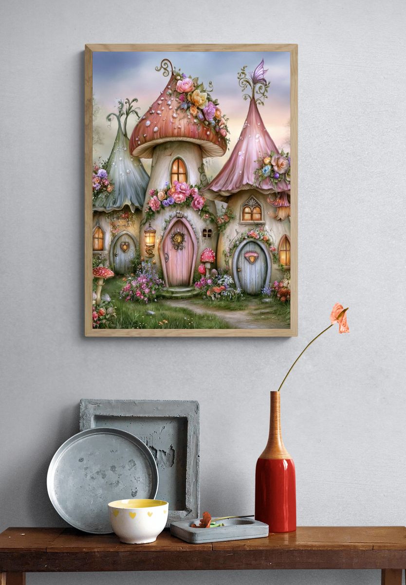 Enchanted Mushroom Cottage Print. — room view 3