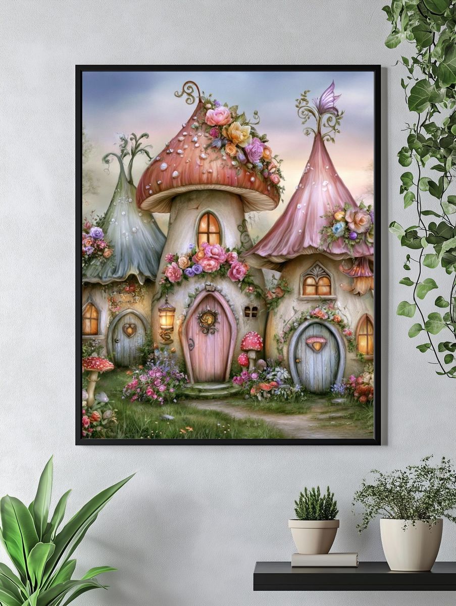 Enchanted Mushroom Cottage Print. — room view 4
