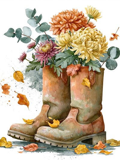 Autumn Boots Watercolor Print.