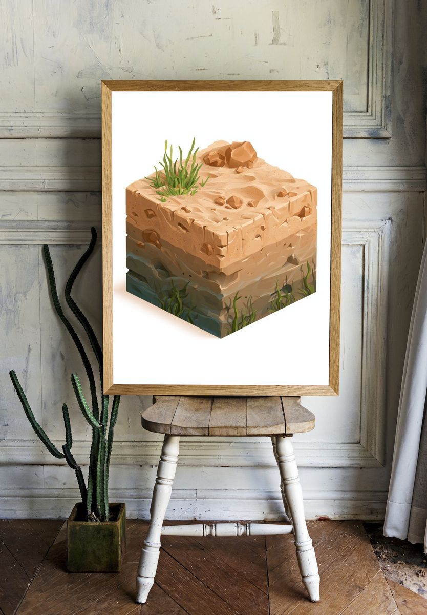 Desert Rock Cube Illustration Poster. — room view 1