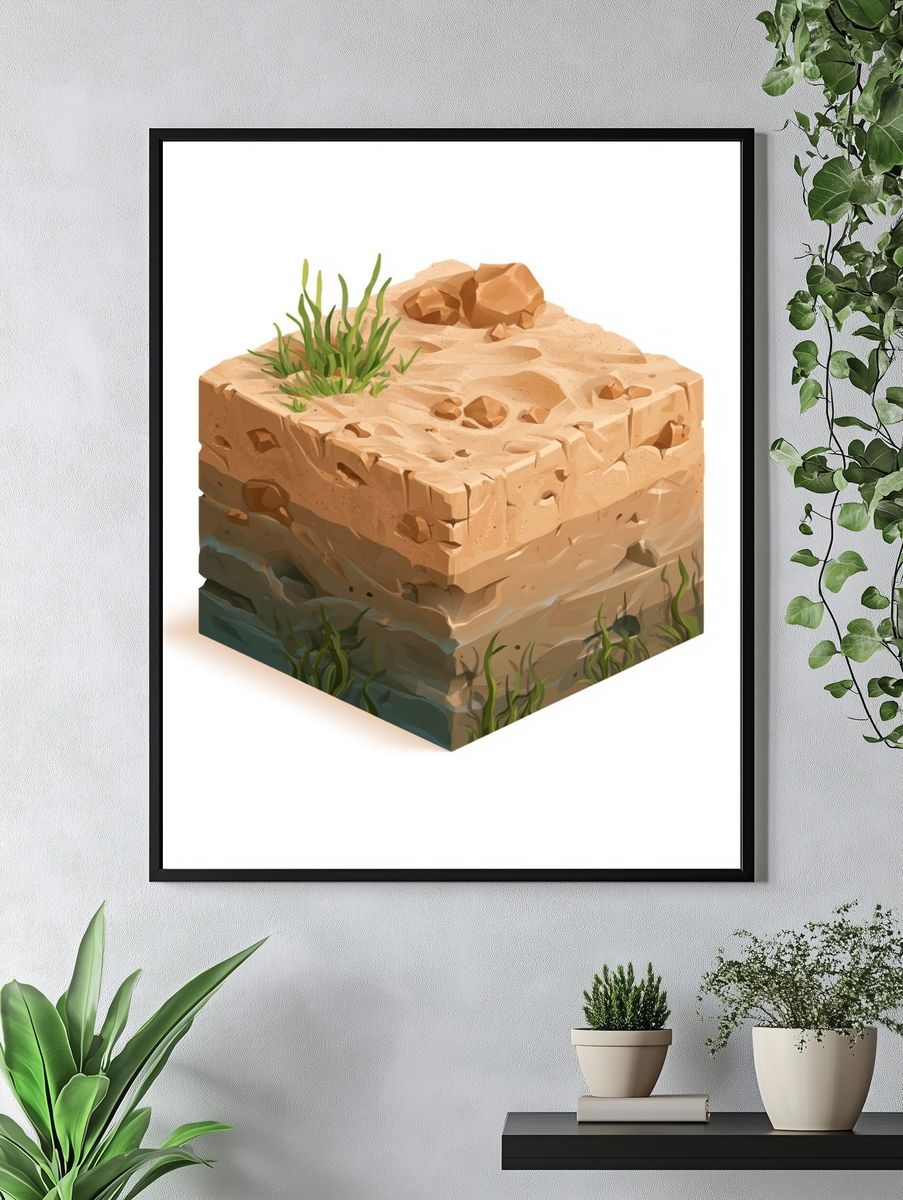 Desert Rock Cube Illustration Poster. — room view 4