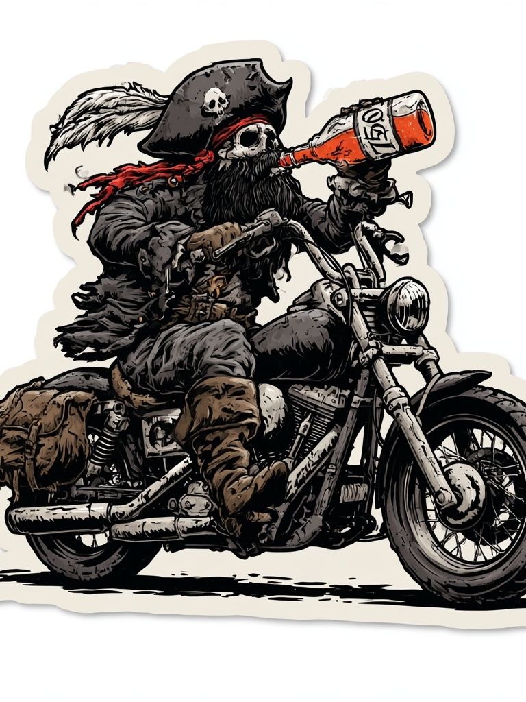 Pirate Skeleton Biker Illustration Poster. poster detail