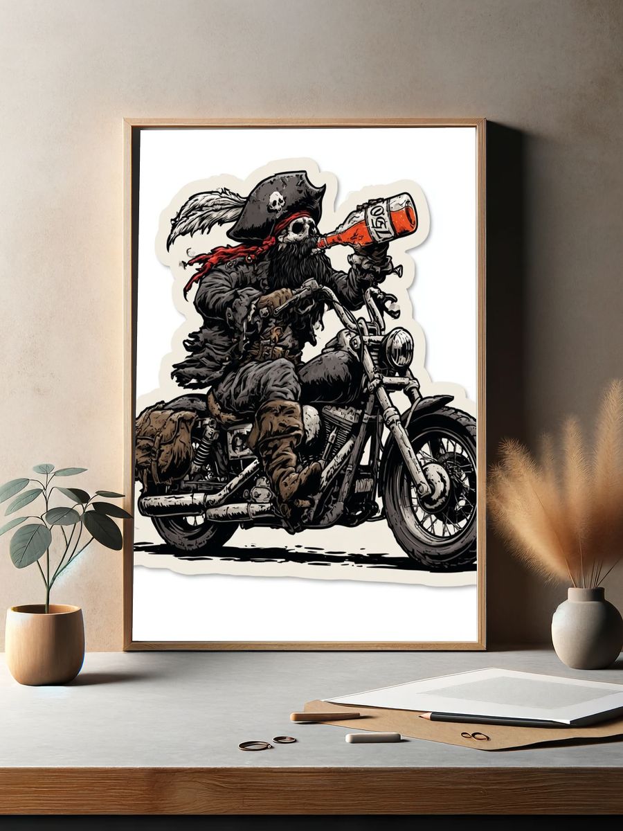 Pirate Skeleton Biker Illustration Poster. — room view 2