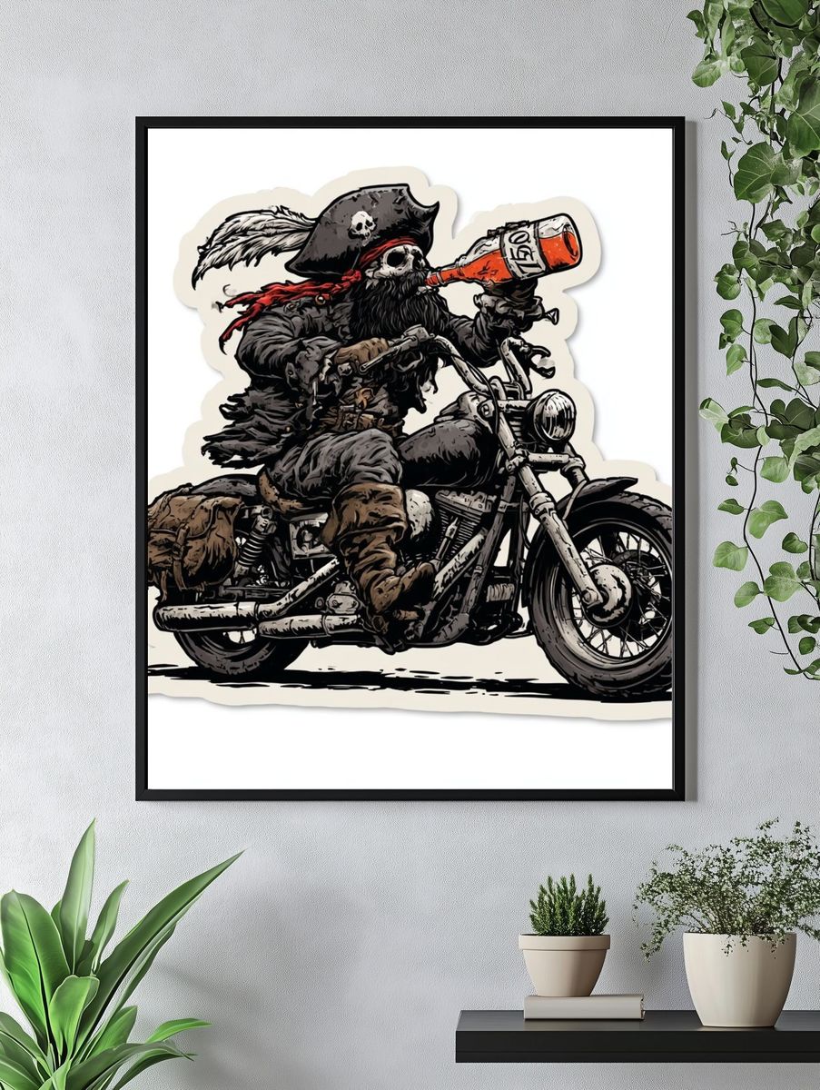 Pirate Skeleton Biker Illustration Poster. — room view 4