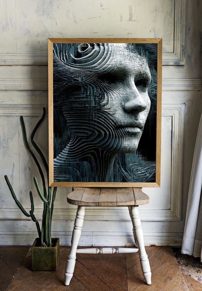 Futurist Cybernetic Face Poster. room preview