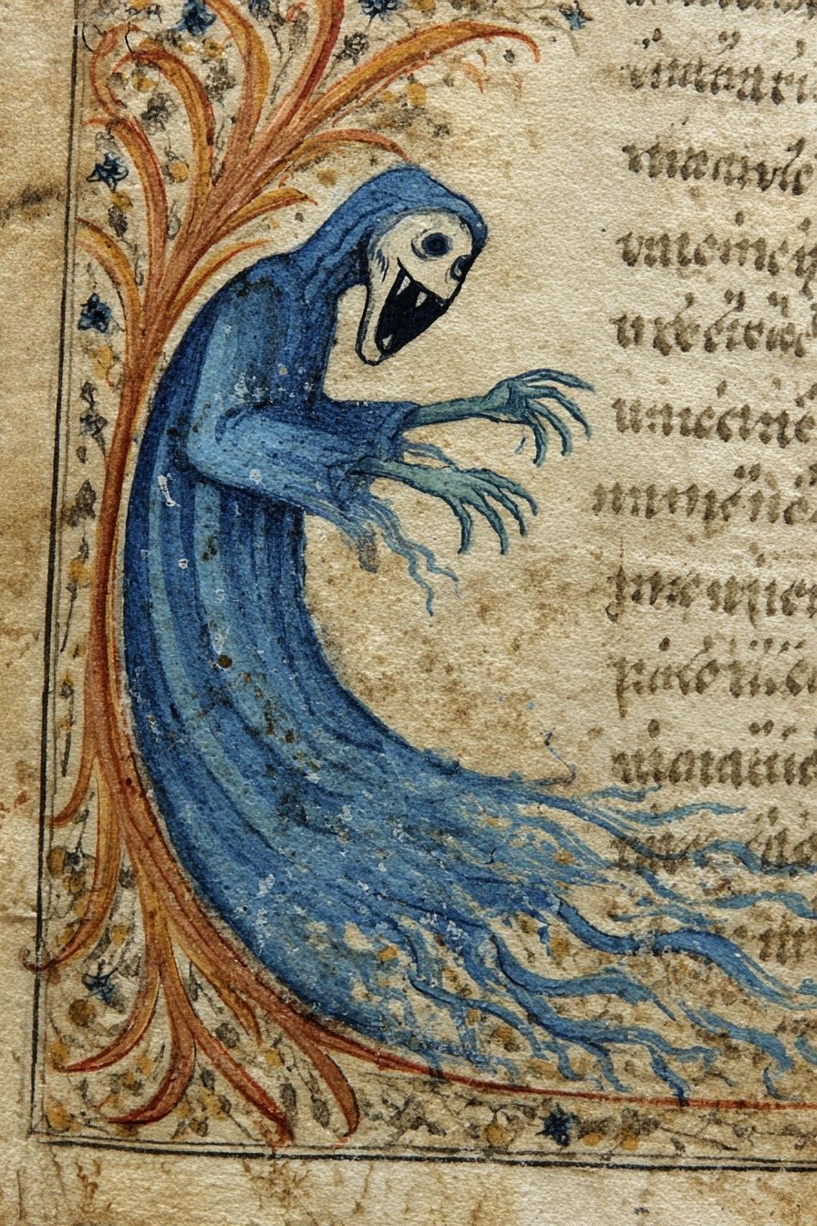 Medieval Blue Monster Illustration Poster. poster detail