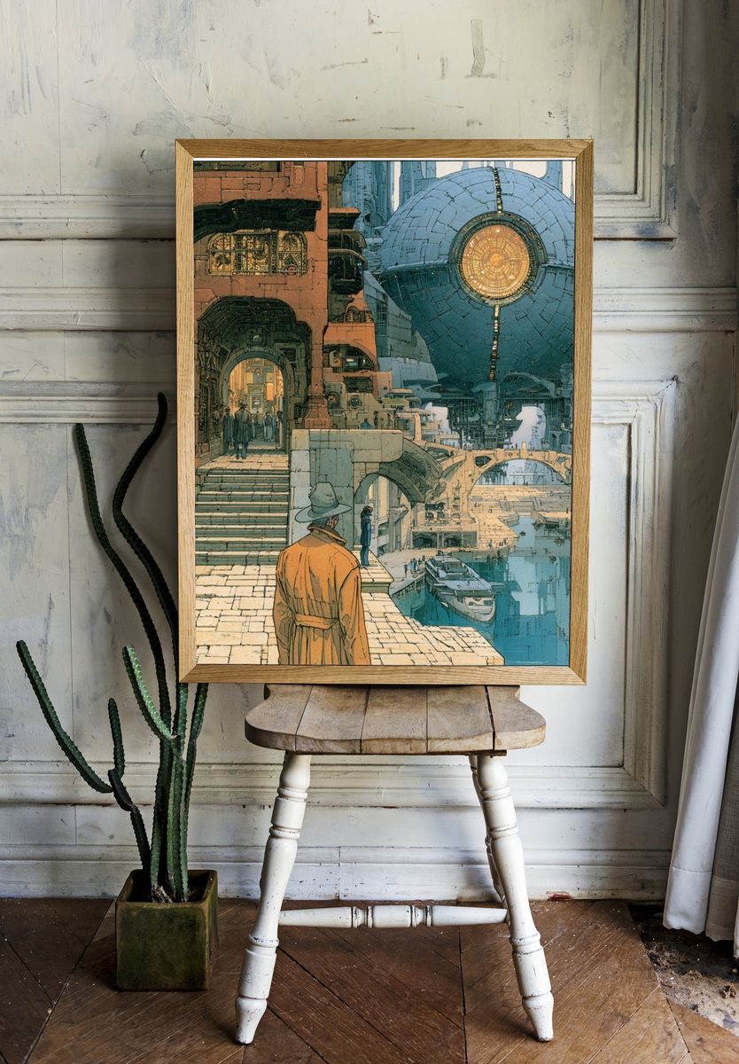 Futuristic Cityscape Illustration Poster. room preview