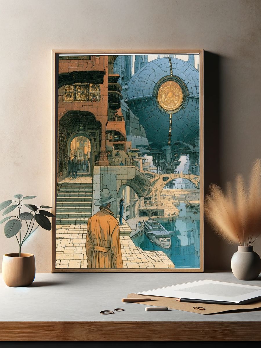Futuristic Cityscape Illustration Poster. — room view 2