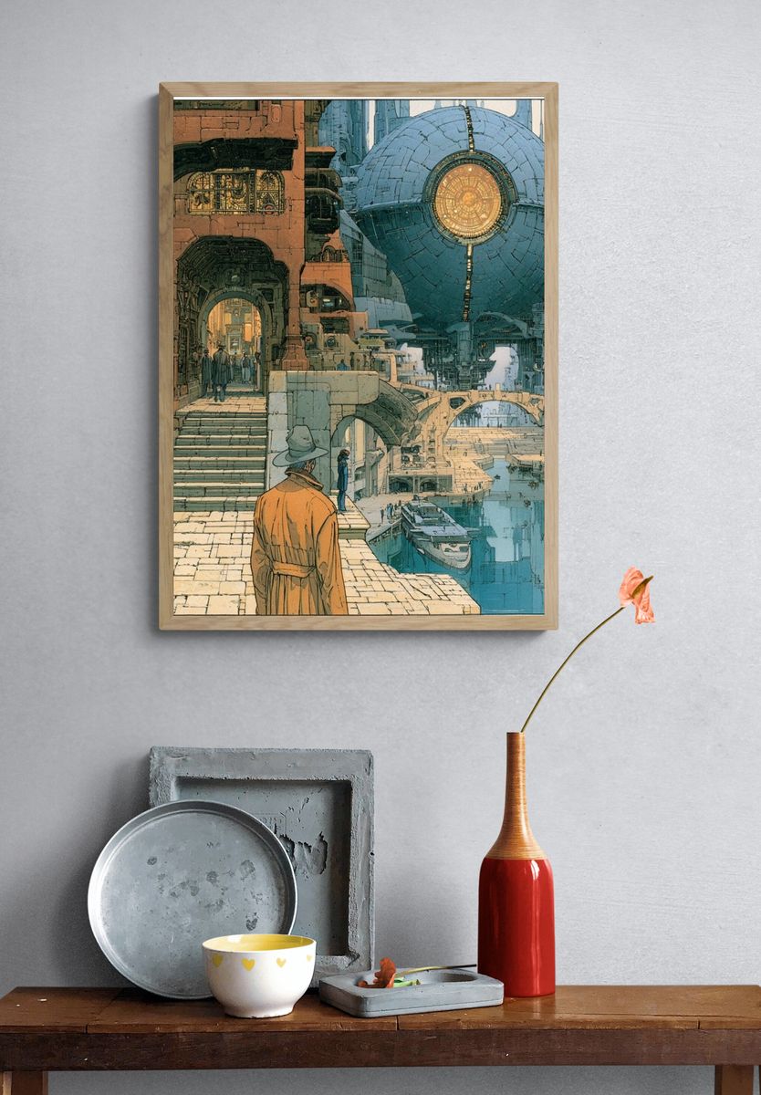 Futuristic Cityscape Illustration Poster. — room view 3